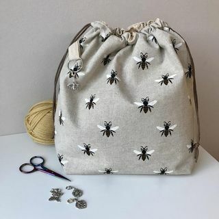 Craft project tas, perfect voor breien, haken, garen en andere ambachten. Handgemaakte katoenen tas met trekkoord