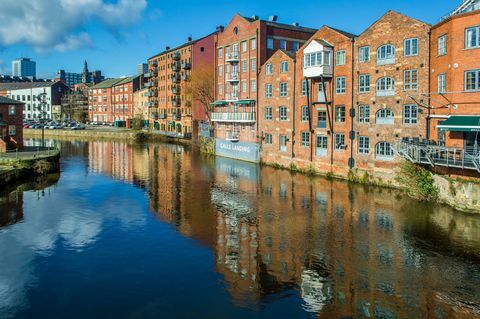 Het stadscentrum van Leeds - de rode baksteenbouw