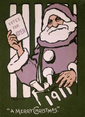 Kerstkaart 'Stemmen voor vrouwen', 1911. Artiest: Hilda Dallas