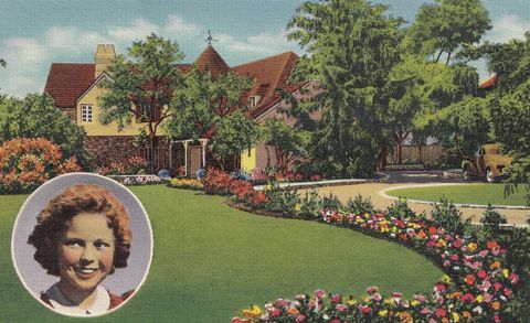 vintage souvenir ansichtkaart, shirley tempel's home, movie star homes series, ca 1938