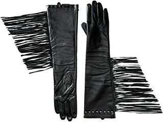 Zwarte leren handschoen met franjes 
