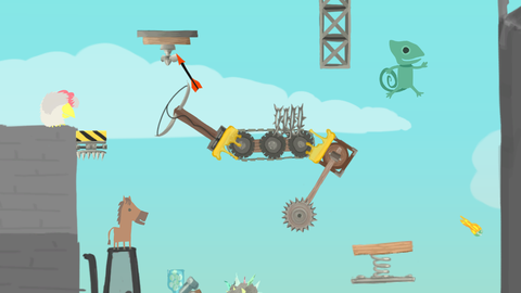  Een schermopname van Ultimate Chicken Horse, een waanzinnig multiplayer-spel vol chaos en plezier.