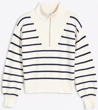 Gestreepte sweater met rits in Mariner Stripe