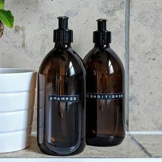 Shampoo en conditioner Set hervulbare amberkleurige flessen