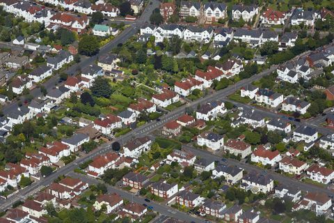 Luchtfoto van Cardiff woningen, Wales