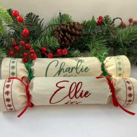 Gepersonaliseerde stoffen herbruikbare Eco Christmas Crackers 