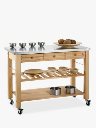 John Loos Wood Butchers Trolley met roestvrijstalen blad