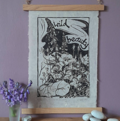 'Wilde schoonheid' Linosnede print op handgeschept papier
