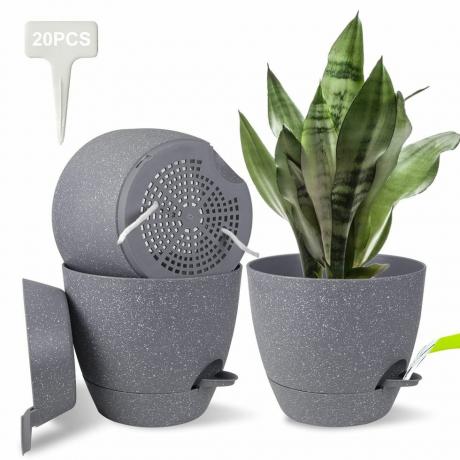 STURME 20CM plantenpotten binnen 3-pack, zelfwater gevende plantenpotten met afvoergaten, schotels en reservoir, geschikt voor bloemen, planten binnen moderne mode decoratieve plastic plantenpotten. (Grijs)