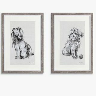 Gracie Tapner - Fetch Doggy Framed Print & Mount, Set van 2, 33 x 23cm, WitZwart