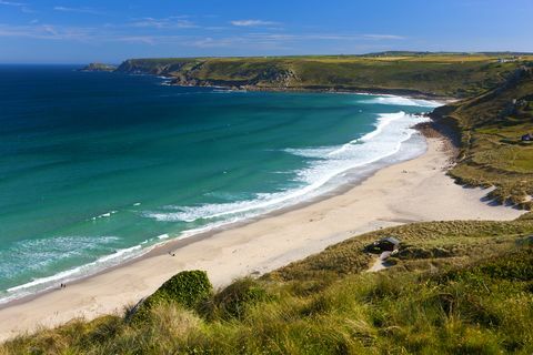 Zandstrand bij Sennen op het schiereiland Penwith bij Whitesands Bay.