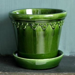 Copenhagen Glazed Plant Pot en Schotel - Smaragd - 21cm